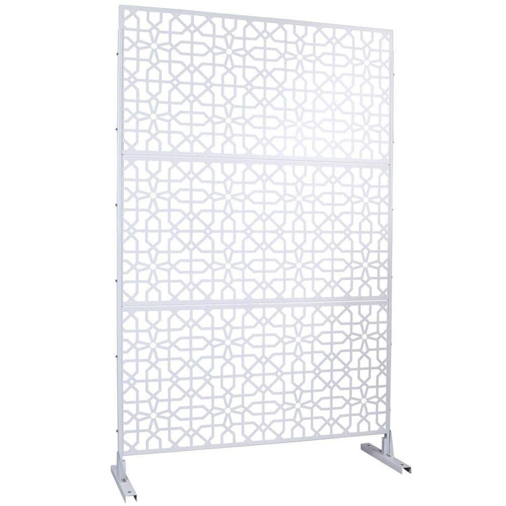 Anky 76 in. H x 48 in. W Steel Garden Fence, Metal Privacy Screens and Panels with Free Standing in White