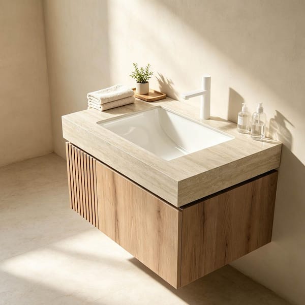 29.9 in. W x 18.9 in. D Vanity Top in Oak with 1 Pre-drilled Faucet Hole, Cabinet Not Included