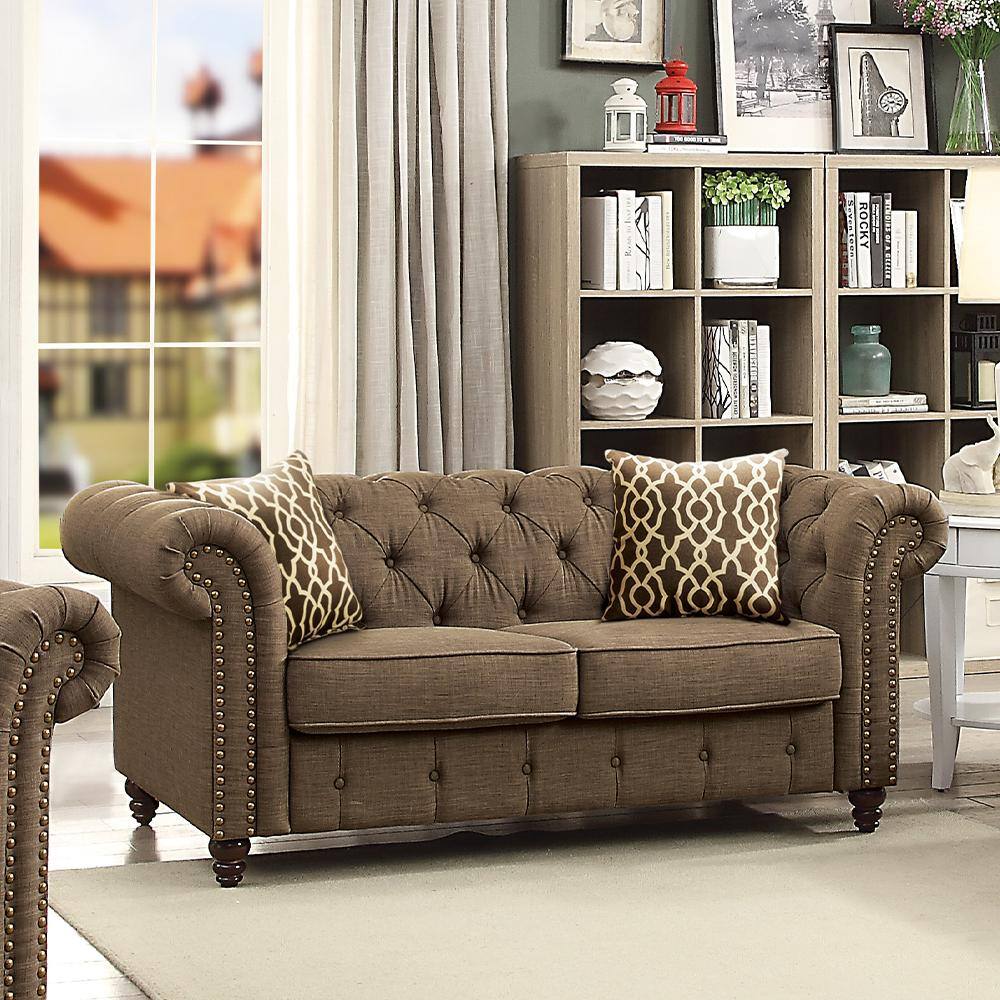 Aurelia 67" Gray Linen Tufted Loveseat with Rolled Arms