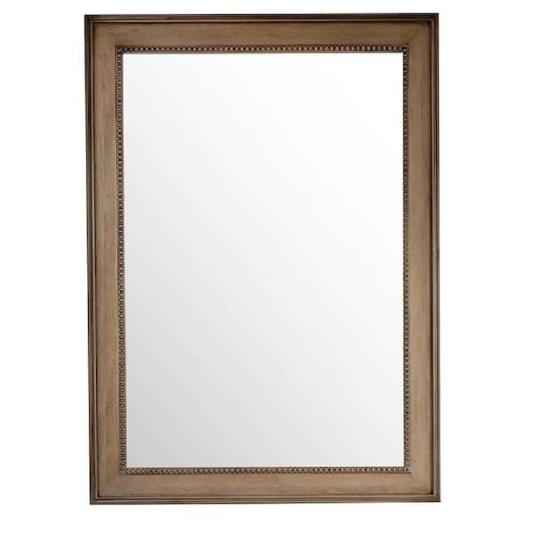 Bristol 29 in. W x 40 in. H Small Framed Rectangular Wall Mount Bathroom Vanity Mirror in Whitewashed Walnut