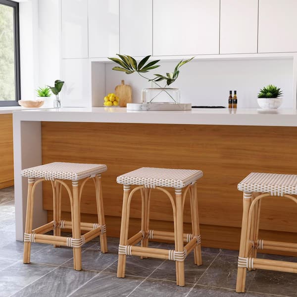 Butler Specialty Company Riviera 24 in. Seat Height Tan Square Rattan Backless Counter Stool