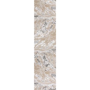 Swirl Marbled Abstract Beige/Ivory 2 ft. x 8 ft. Runner Rug