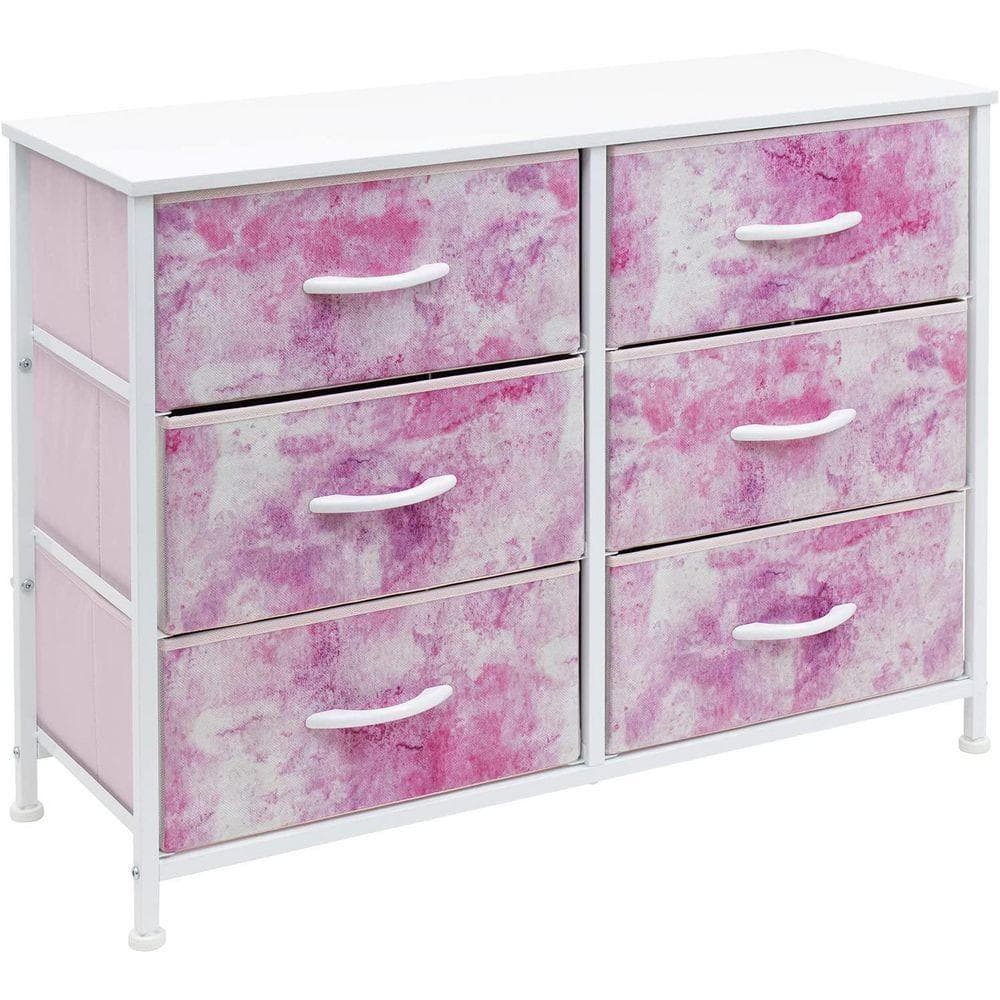 11.75 in. L x 31.5 in. W x 24.62 in. H 6-Drawer Tie dye Pink Dresser Steel Frame Wood Top Easy Pull Fabric Bins
