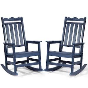 Set of 2 Blue HDPE Plastic Patio Outdoor Rocking Chair Pre-Assembled