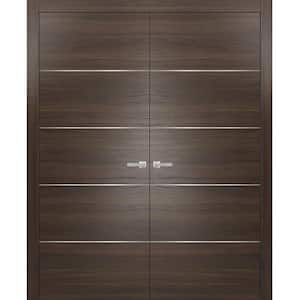 0020 36 in. x 80 in. Flush No Bore Chocolate Ash Finished Pine Wood Interior Door Slab with French Hardware Included