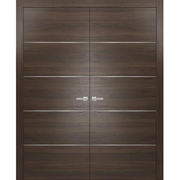 Sartodoors 0020 36 in. x 80 in. Flush No Bore Chocolate Ash Finished Pine Wood Interior Door Slab with French Hardware Included