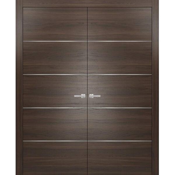 Sartodoors 0020 36 in. x 84 in. Flush No Bore Chocolate Ash Finished Pine Wood Interior Door Slab with French Hardware Included