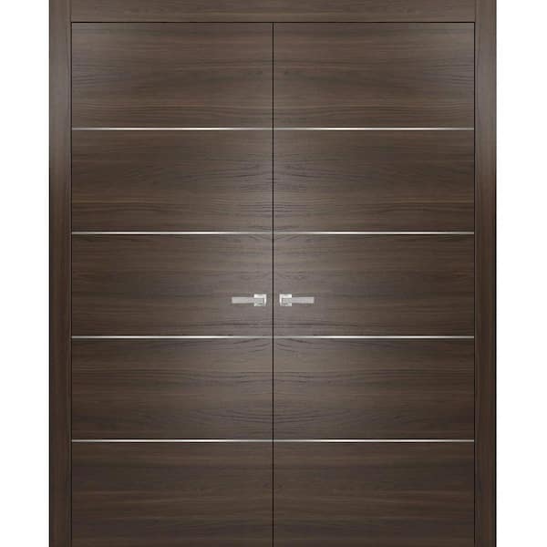 0020 48 in. x 80 in. Flush No Bore Chocolate Ash Finished Pine Wood Interior Door Slab with French Hardware Included