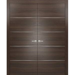 0020 72 in. x 84 in. Flush No Bore Chocolate Ash Finished Pine Wood Interior Door Slab with French Hardware Included