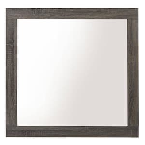 35.63 in. x 1.38 in. Modern Style Square Gray Wood Framed Grained Encased Decorative Mirror