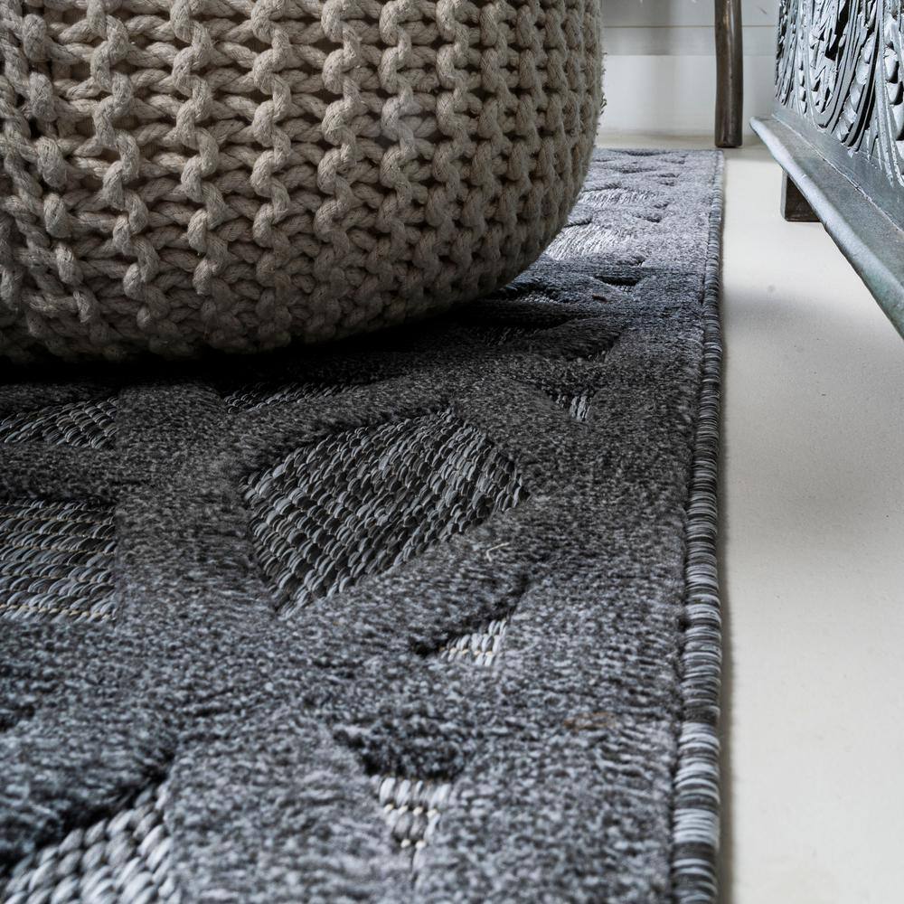 Talaia Dark Gray Geometric Synthetic Indoor/Outdoor Runner Rug