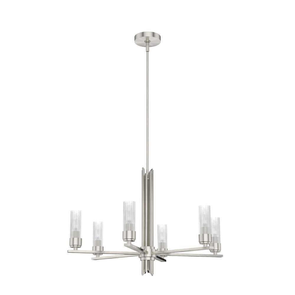 Hunter Gatz 6-Light Brushed Nickel Candlestick Chandelier with Ribbed ...