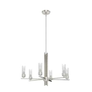 Gatz 6-Light Brushed Nickel Candlestick Chandelier with Ribbed Glass Shades