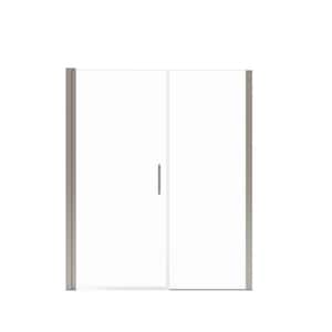 Manhattan 57 in. to 59 in. W in. x 68 in. H Pivot Frameless Shower Door with Clear Glass in Brushed Nickel