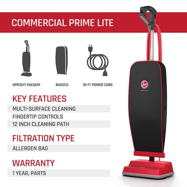 Commercial Prime Lite,Bagged, Corded, HEPA Filter, Professional Upright Vacuum Cleaner for Carpet and Hard Floors, Black
