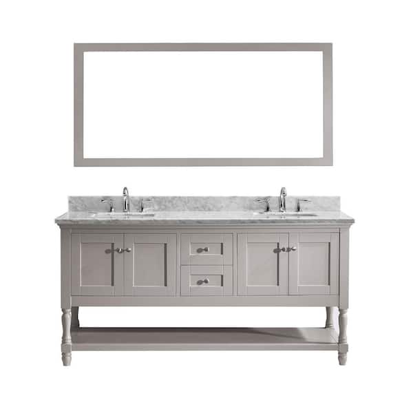 Virtu USA Julianna 72 in. W Bath Vanity in Gray with Marble Vanity Top in White with Square Basin and Mirror