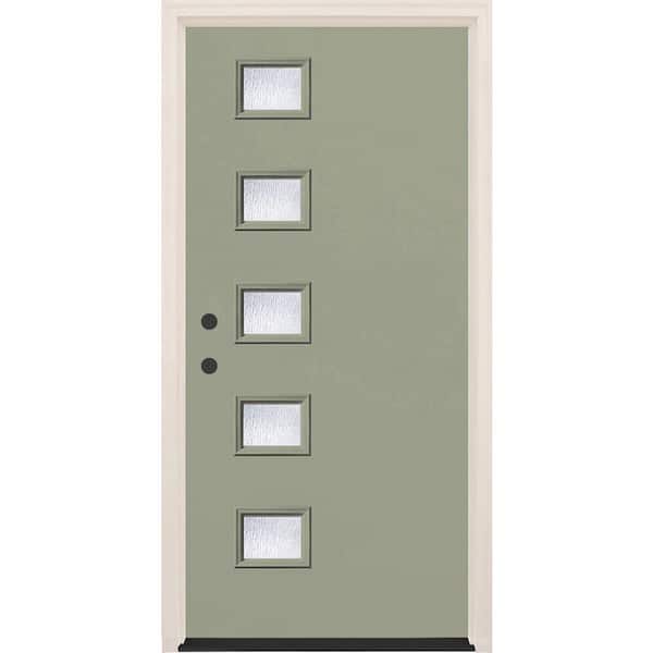 36 in. x 80 in. Right-Hand/Inswing 5-Lite Rain Glass Cypress Painted Fiberglass Prehung Front Door w/6-9/16 in. Frame