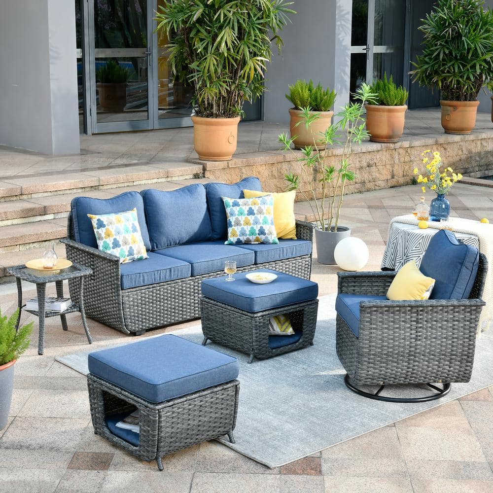 OVIOS Fortune Dark Gray 5-Piece Wicker Outdoor Patio Conversation Set ...