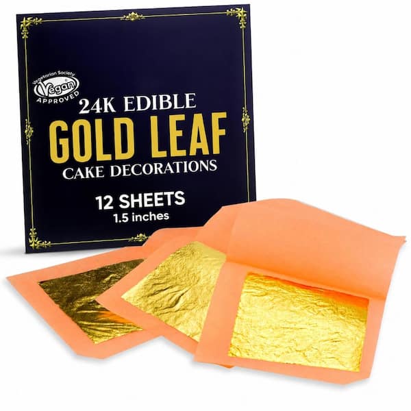 Edible 24K Loose Gold Leaf Sheets 1.5 in Cake Decorations for Cupcakes and Pastries (12-Interleaf)