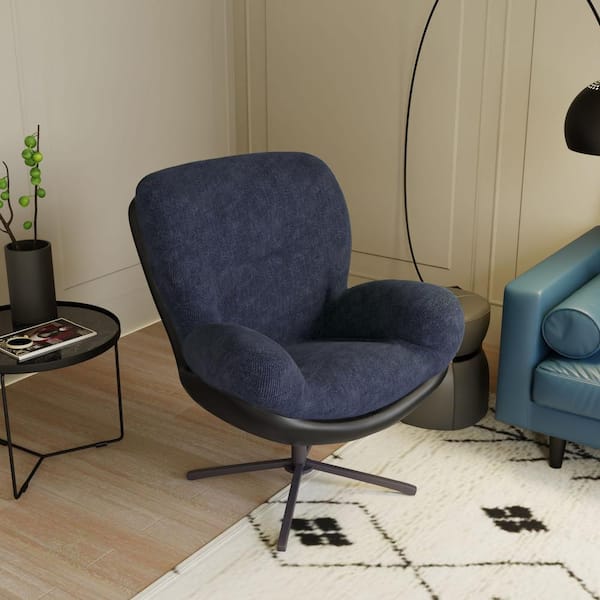 CHRISTOPHER KNIGHT HOME Talvora Modern 360 Degree Swivel Upholstered Chenille Accent Chair, Metal Base, Navy Blue