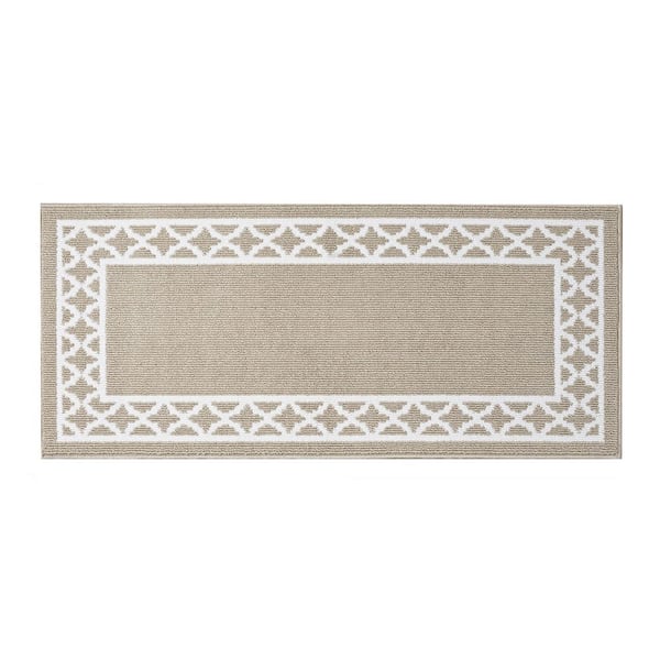 Collin Border Beige/White 2 ft. x 5 ft. Tufted Trellis Polypropylene Runner Rug