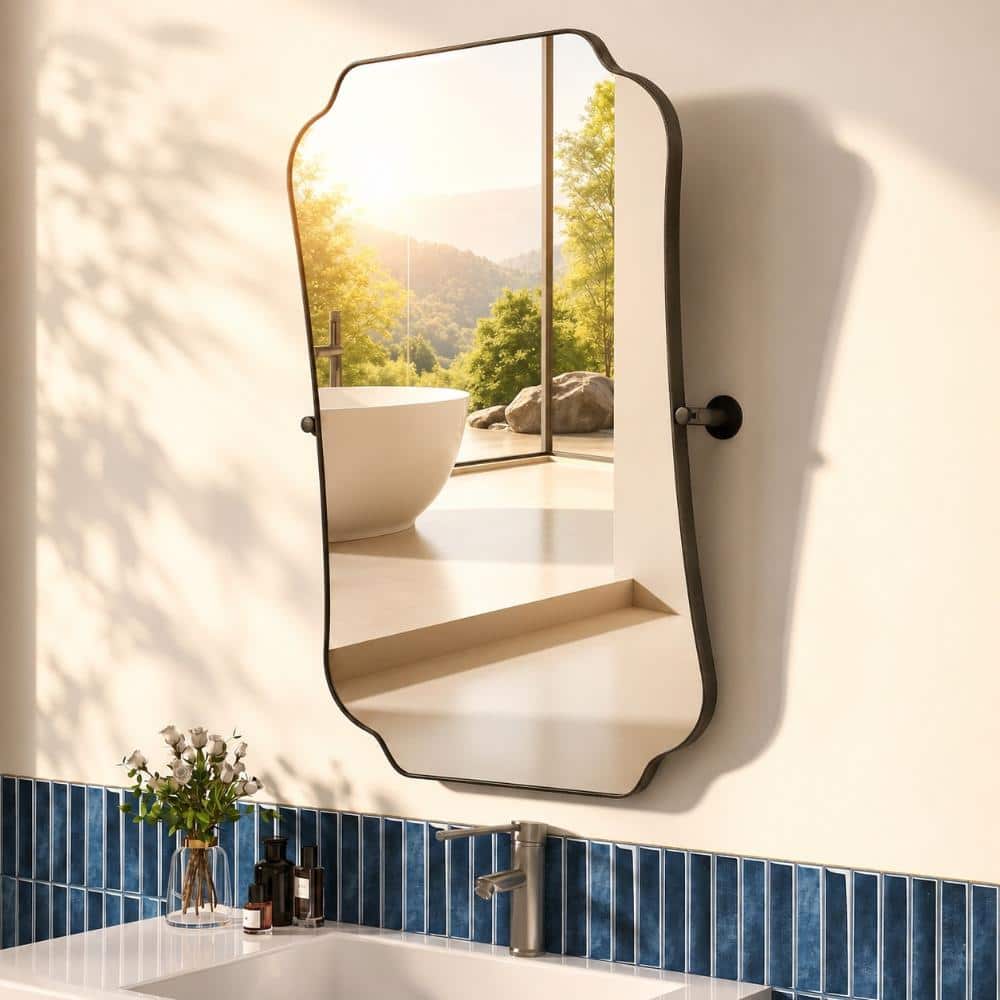 KRON 20 in. W x 30 in. H Decorative Rectangle Framed Adjustable Tilt Wall Bathroom Vanity Mirror in Matte Black price history on PriceWatchPro