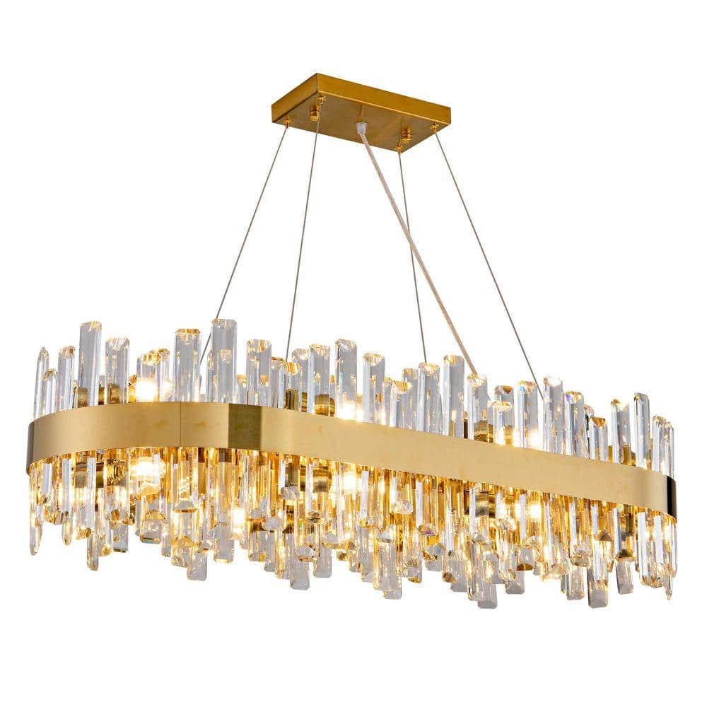 35.4 in. 16-Light Gold Crystal Chandelier, Modern Rectangular K9 Crystal Hanging Pendant Ceiling Light Fixture price history on PriceWatchPro