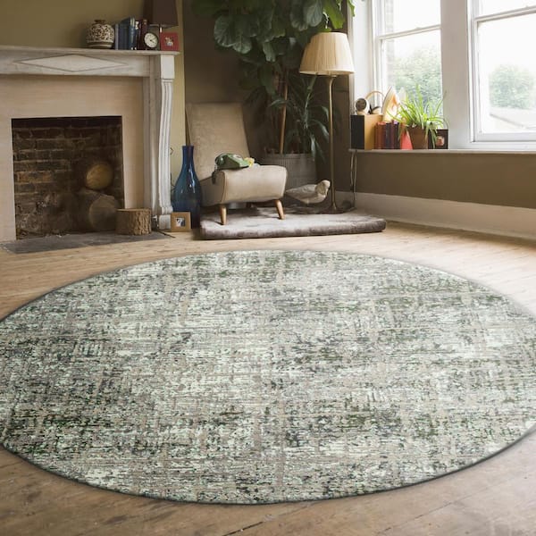 Unbranded Green 8 ft. Round Livigno 1241 Transitional Striated Area Rug