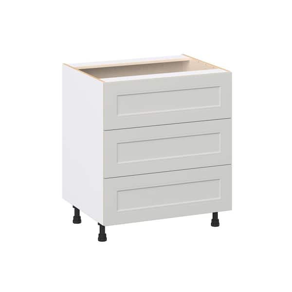 J COLLECTION Galveston 30 in. W x 24 in. D x 34.5 in. H Assembled Shaker Drawer Base Kitchen Cabinet in Light Grey with 3-Drawers