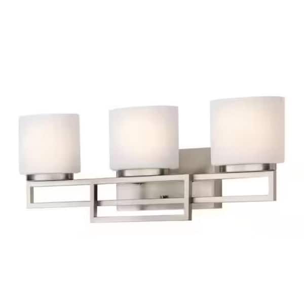 Tustna 26 in. 3-Light Brushed Nickel Bathroom Vanity Light with Opal Glass Shades