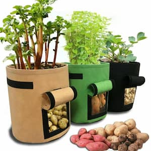 5 Gal. Brown Non Woven Potato Grow Bags, Potato Potting Bags With Handle And Flap Lid (4-Pieces)
