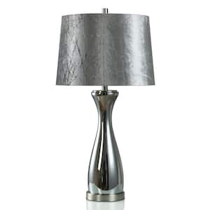 31 in. Smokey Gray, Chrome, Semi-Translucent Table Lamp with Gray Linen Shade