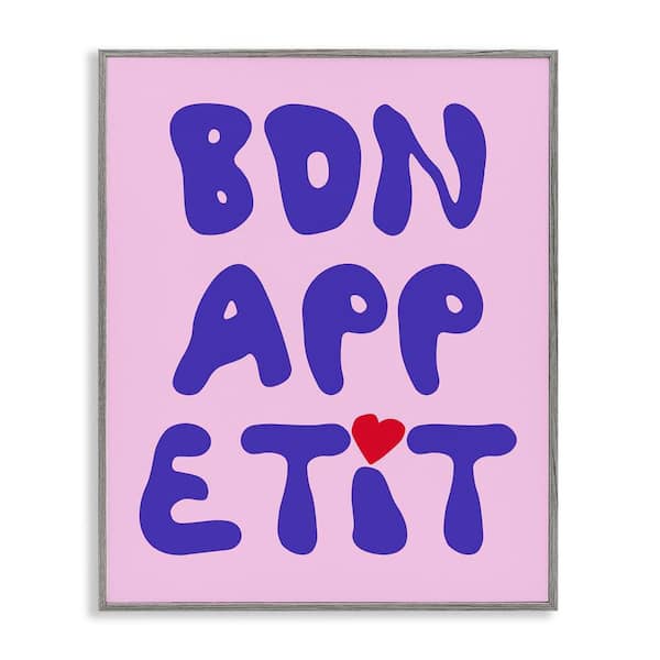 Stupell Industries Bon Appetit with Heart by House of Lulu Gray Framed Food Giclee Art Print 20 in. x 16 in.