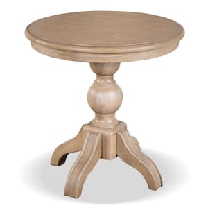 Carrin 24 in. Light Washed White Round Wood End Table with Pedestal Base