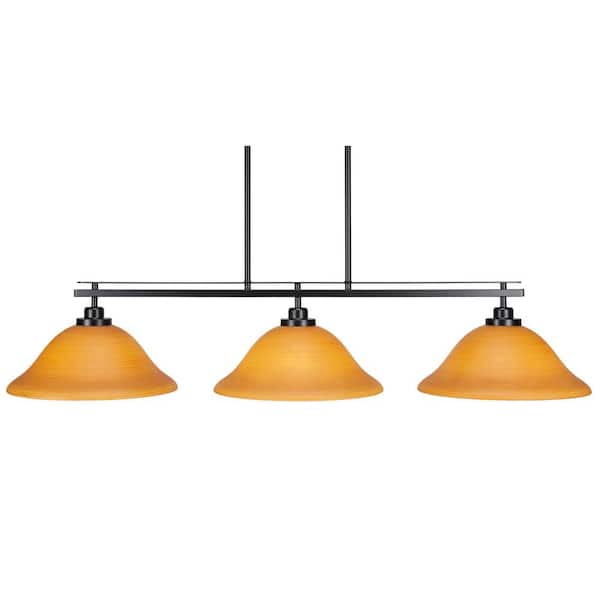Unbranded Monroe 3-Light, Matte Black Billiard Light, Any room with 12 in. Cayenne Linen Glass Shades no bulbs included