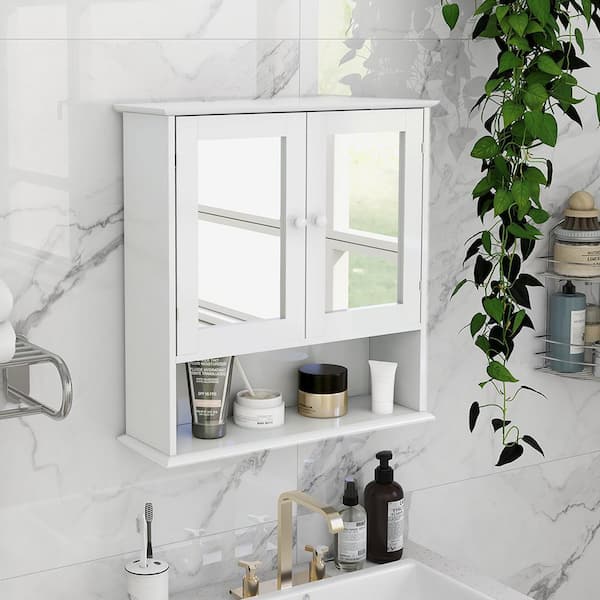 21.7 in. W x 22.8 in. H White Rectangular Medicine Cabinet with Mirror Doors and Shelvs Bathroom Cabinet Toilet Cabinet