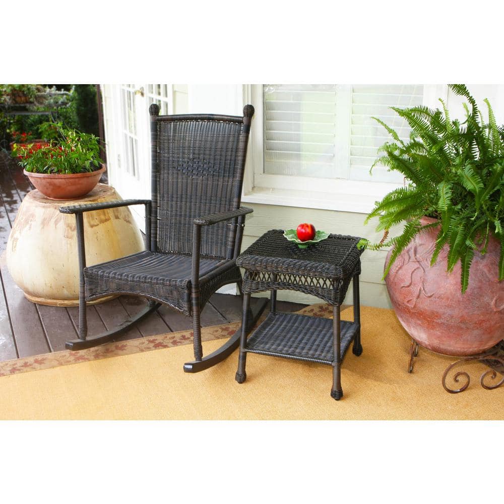 Portside Dark Roast Wicker Outdoor Rocking Chair with Cushions