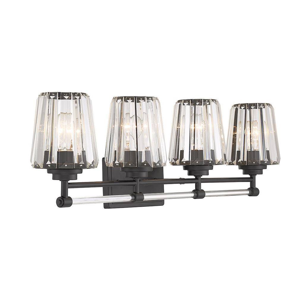 Matte Black Crystal 4-Light Dimmable Vanity Fixture