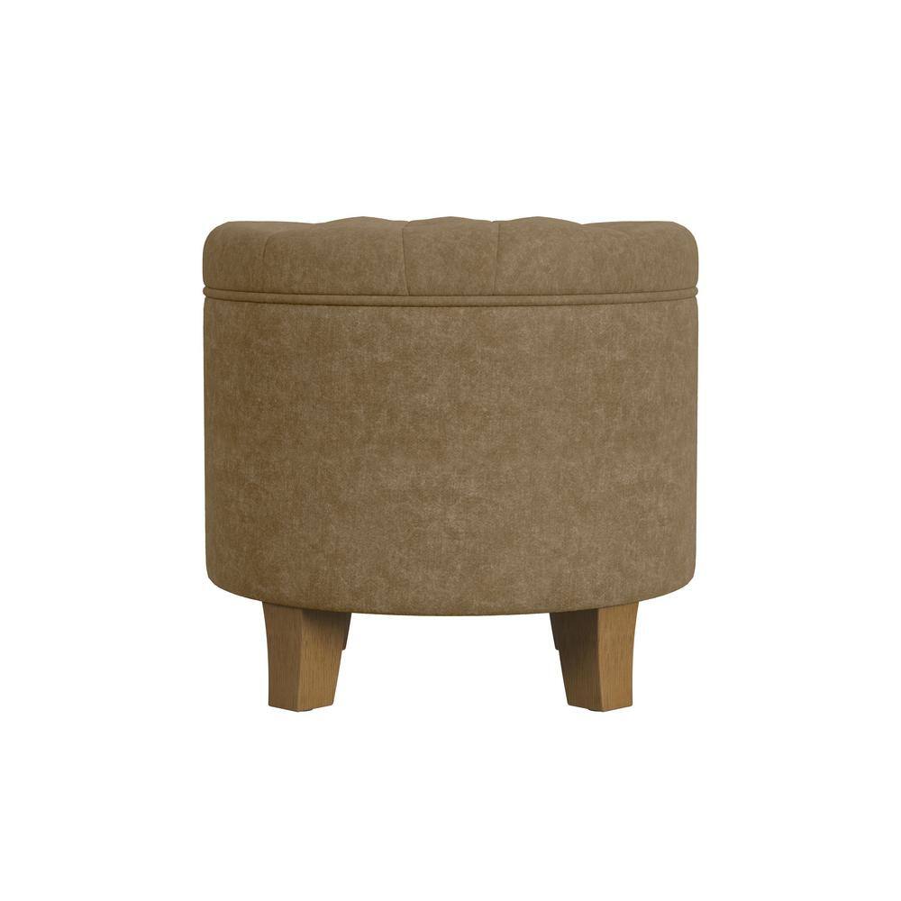 Mocha Velvet Round Ottoman with Storage