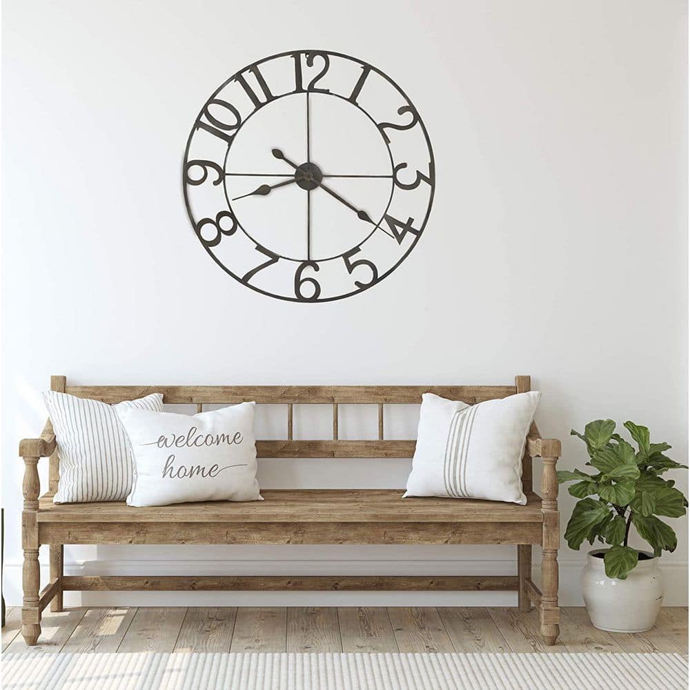 Oversized Gray Metal Contemporary Wall Clock