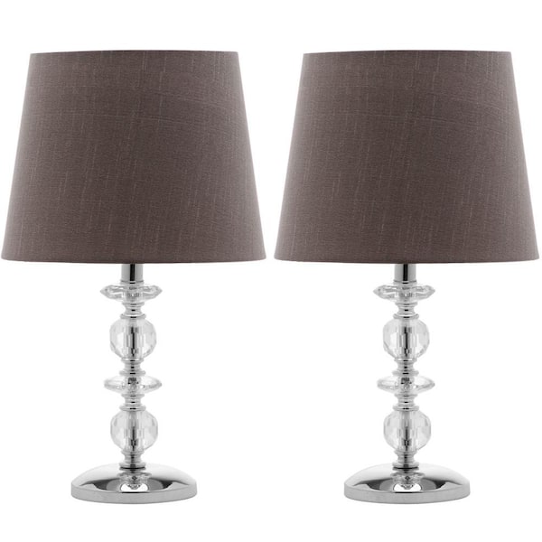 SAFAVIEH Derry 15 in. Clear Stacked Crystal Orb Table Lamp with Brown Shade (Set of 2)