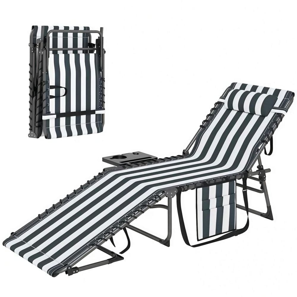 Portable Tanning Chair, 5 Adjustable Positions, 600D Oxford Fabric, Steel Frame, Pool, Beach & Camping, Blue Stripe price history on PriceWatchPro
