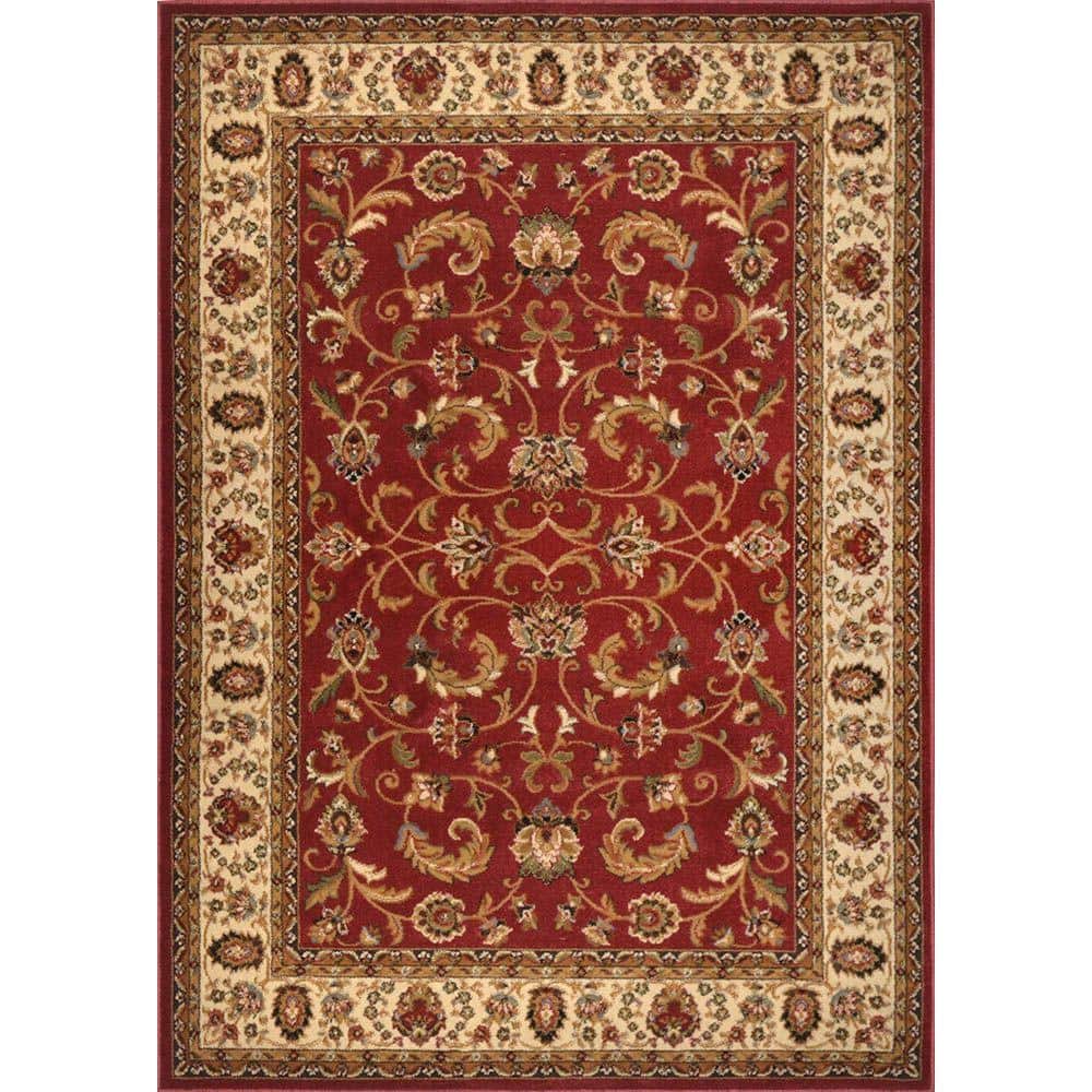 Royalty Red and Ivory Traditional Medallion 63" Synthetic Area Rug