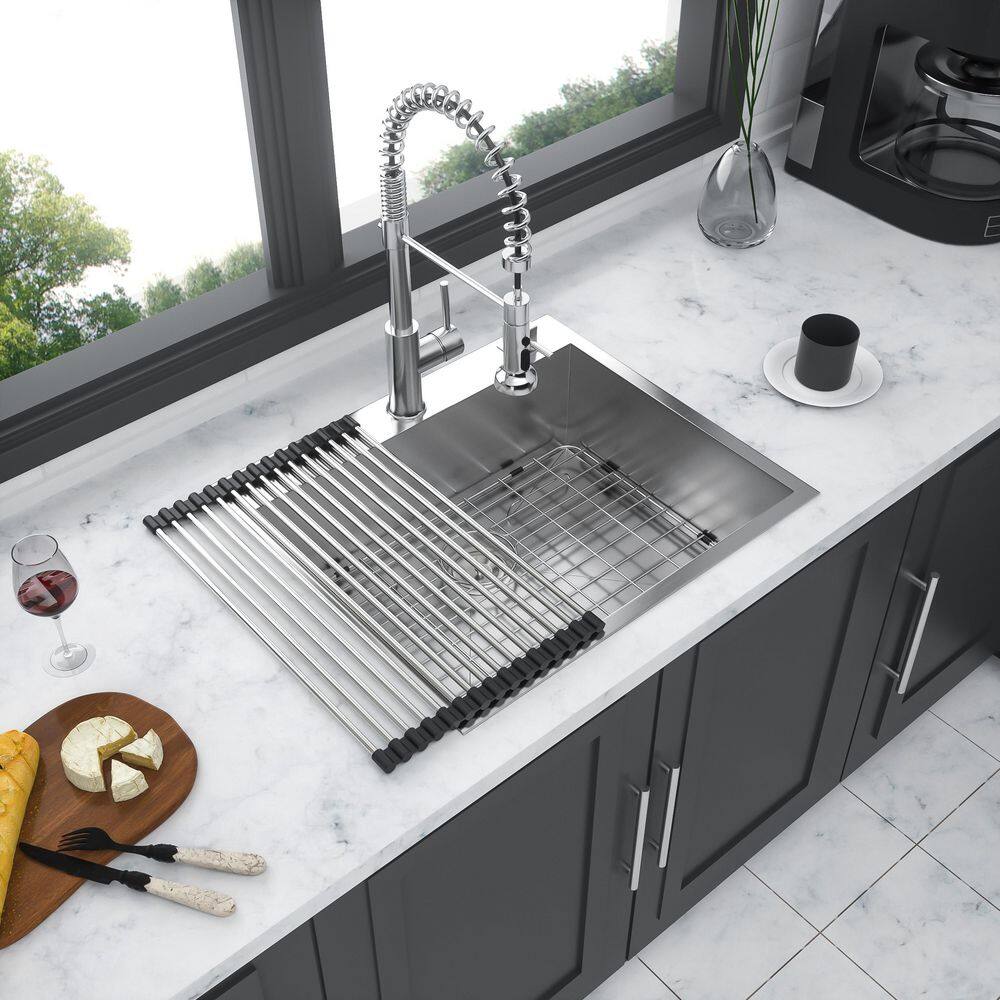 25 in. Drop in Single Bowl 18-Gauge Brushed Nickel Stainless Steel Kitchen 