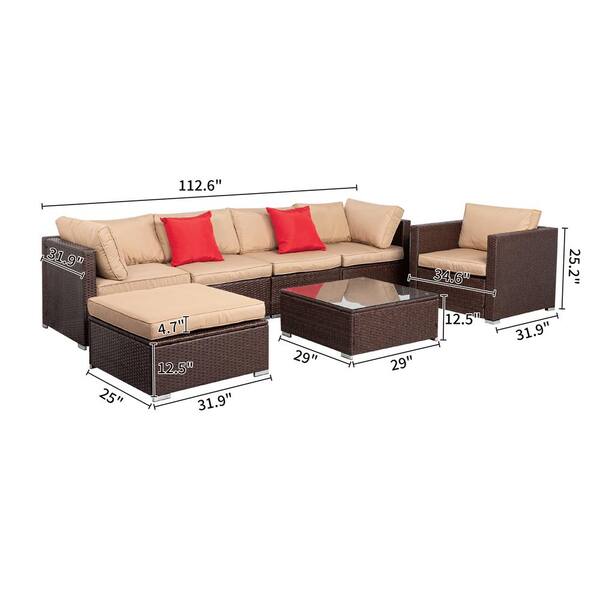 Winado Brown 7-Piece Wicker Outdoor Sectional Set with Beige Cushions  835121212571 - The Home Depot