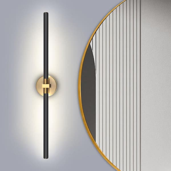 31.26 in. 2-Light Black and Gold Integrated LED Bathroom Vanity Light Bar