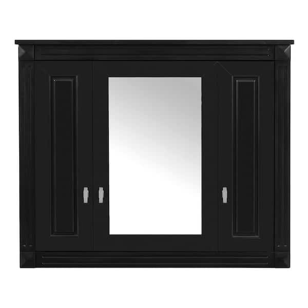 35 in. W x 29 in. H Black Rectangular MDF Medicine Cabinet with Mirror