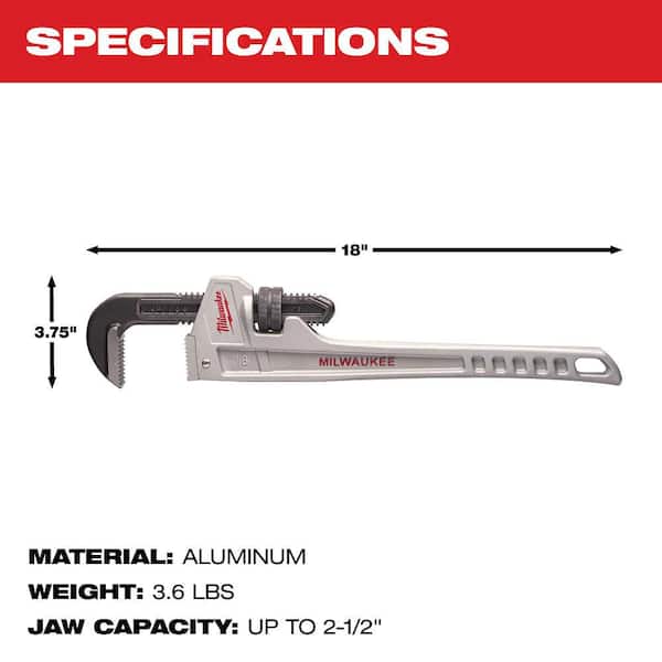 Milwaukee 18 in. Aluminum Pipe Wrench 48-22-7218 - The Home Depot
