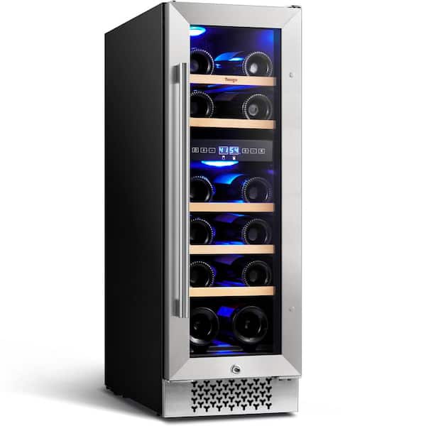 Yeego 12 in. Dual Zone Cellar Cooling Unit in Stainless Steel 17-Bottles Wine Cooler Built- in Refrigerator Plus Safety Lock