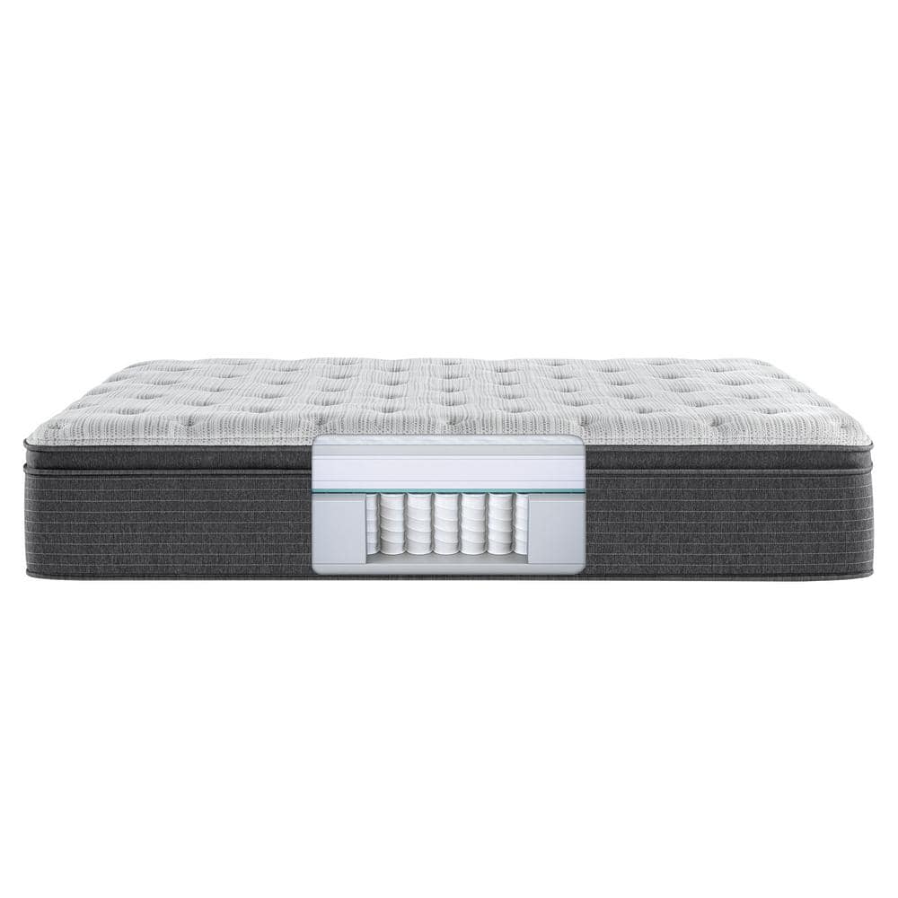 Contemporary Gray-White Gel Memory Foam Cal. King Pillowtop Mattress